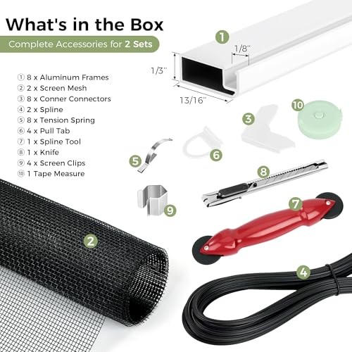 -Pack Window Screen Frame Kit, Heavy-Duty DIY Window Screen 48" x 60" 2