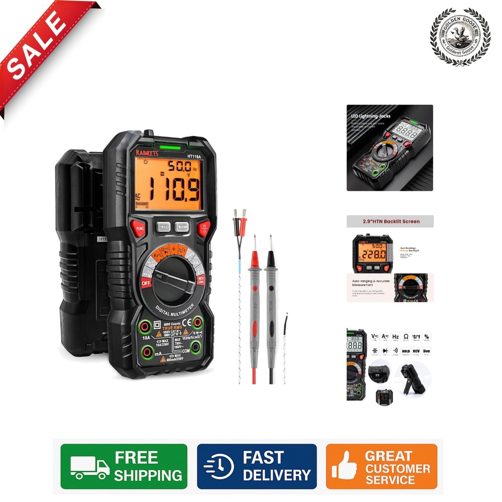 Versatile Battery-Powered 6000 Counts Multimeter with Auto-Ranging Feature