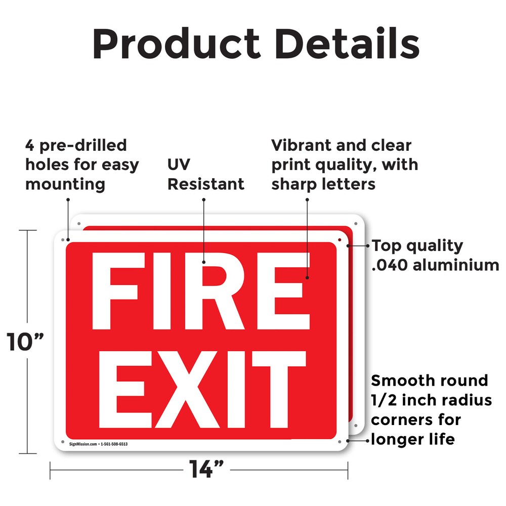 (2 Pack) Fire Exit Sign Decal Metal Plastic
