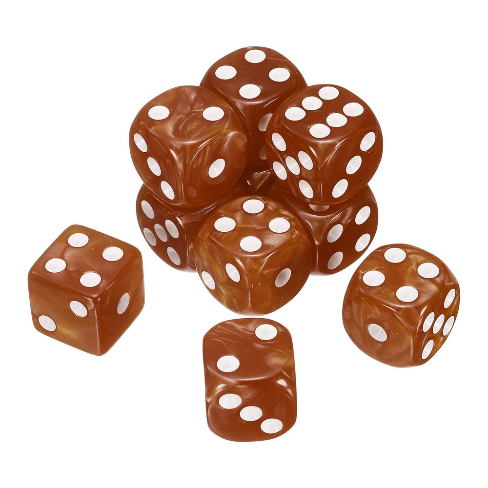 10pcs D6 Brown Acrylic Dice, 6 Colored Sides, Pearl Pattern