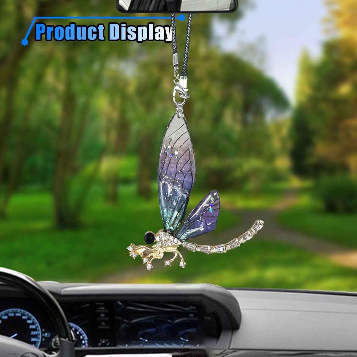 Dragonfly Car Pendant, Bling Crystal Diamond Suncatcher, Transparent Wing Metal
