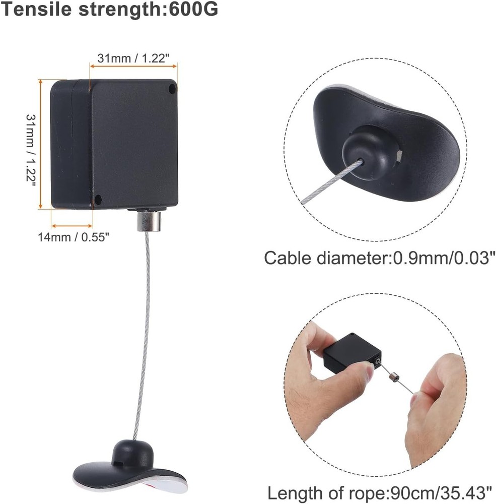 MECCANIXITY Retractable Cable Lock with Double-Sided Adhesive Slow Black