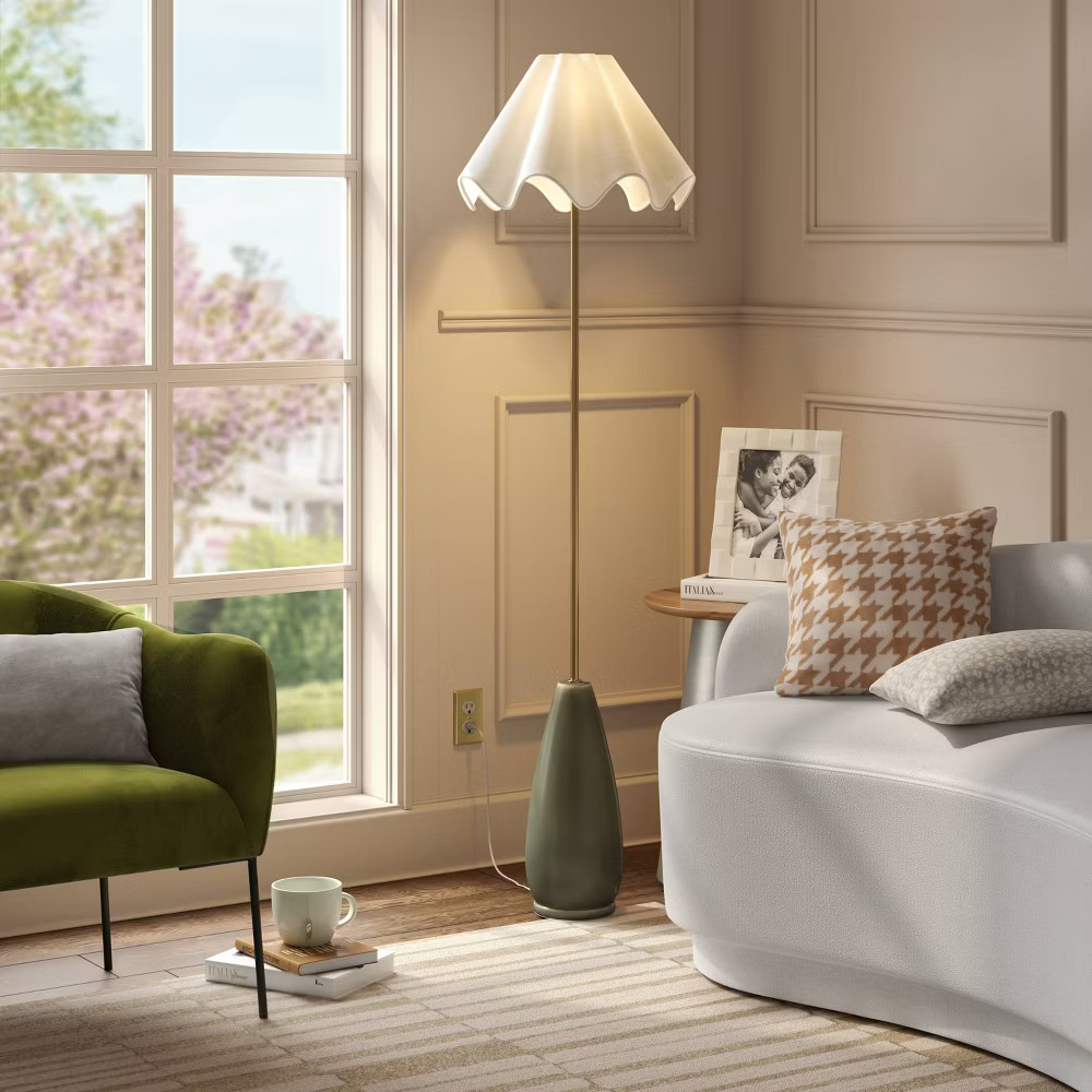 Wavy Shade Collection with Ceramic Base Floor Lamp Green - Threshold