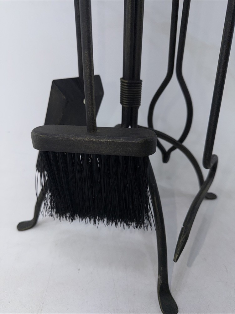 Vintage Hand Forged Fireplace Tool Set (Stand & 4 Tools)