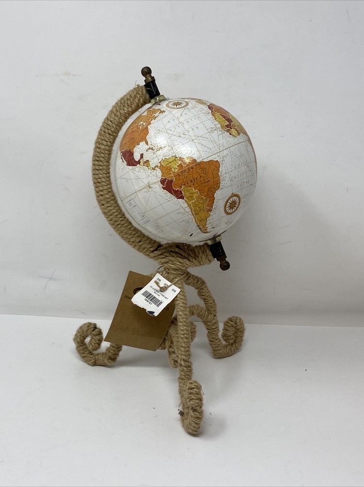 NEW Rotating World Globe Twine Wrapped Base