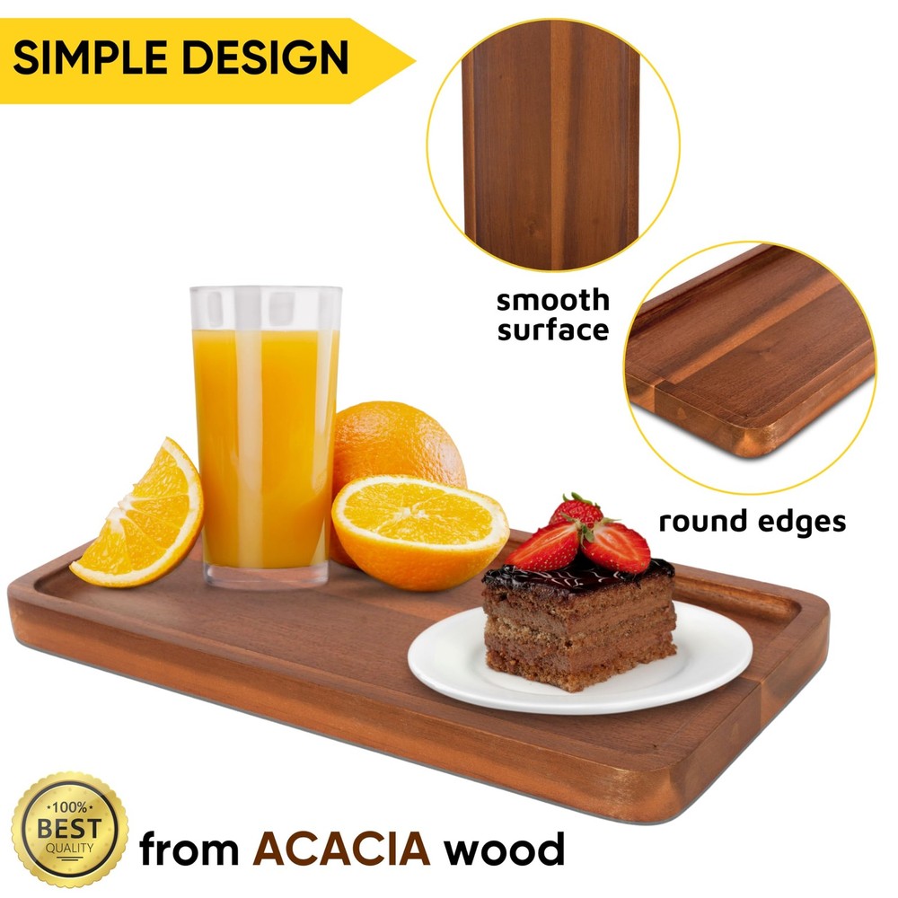 KOLWOVEN Solid Acacia Wood Serving Tray - 3 Pack, 11.8" x 5.9" Rectangular Wo...