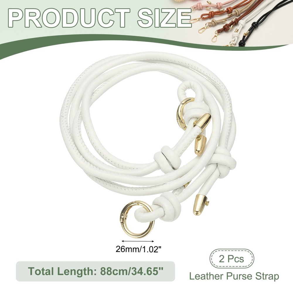 2Pcs Leather Purse Strap 34.65" Strap Replacement with Buckle, White