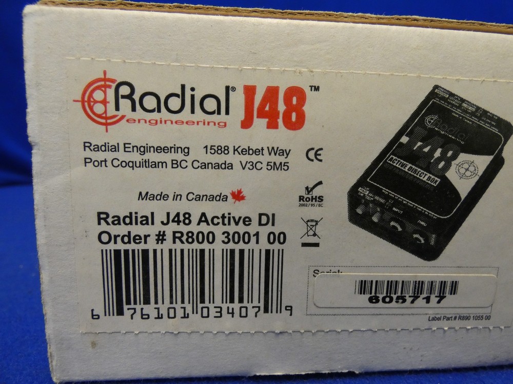 Radial Engineering J48 Active Direct Box 48V Phantom Powered, Demo-Open Box