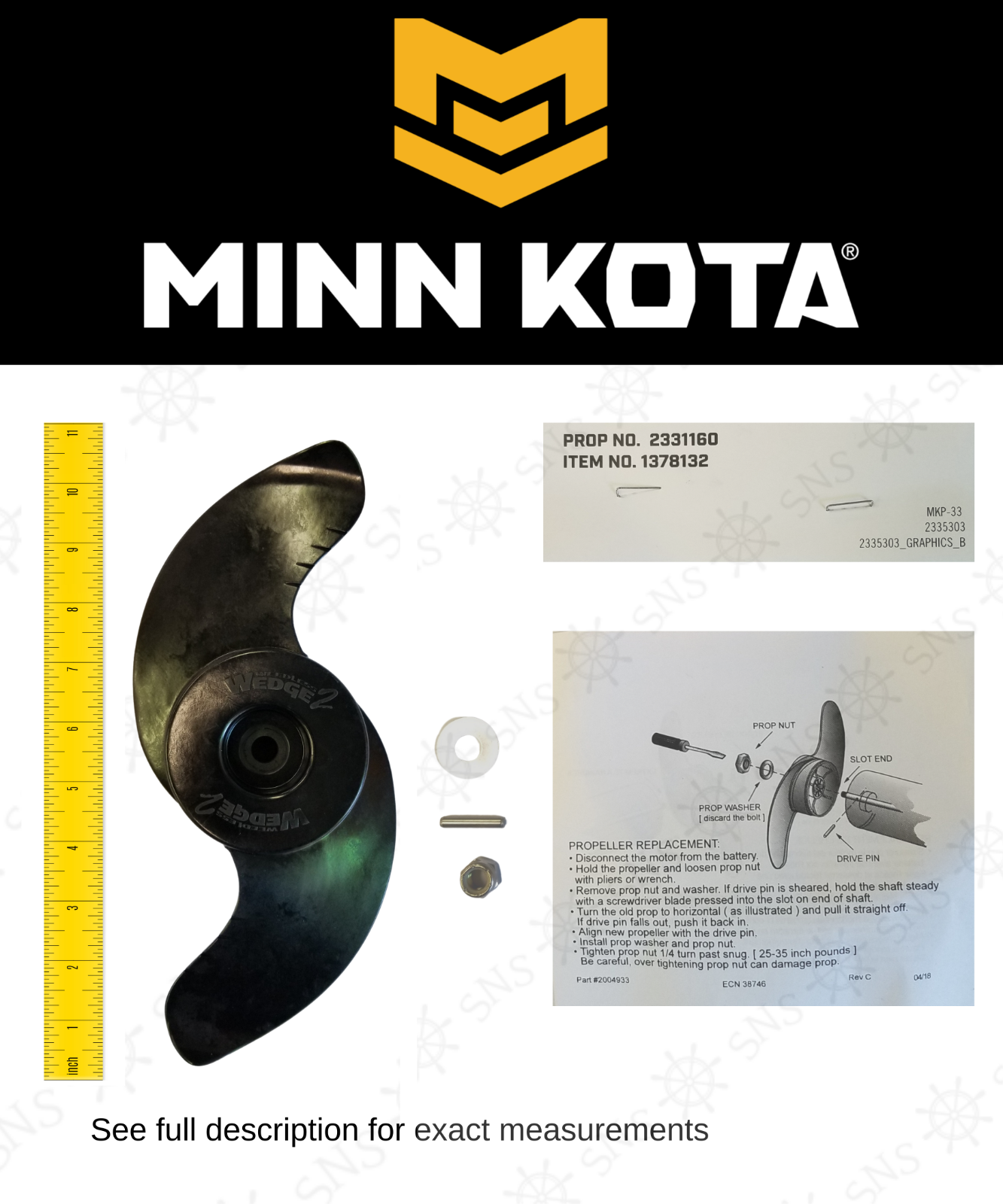 MINN KOTA MKP-33 TROLLING PROP OEM 2331160 ,1378132 WEEDLESS WEDGE 2