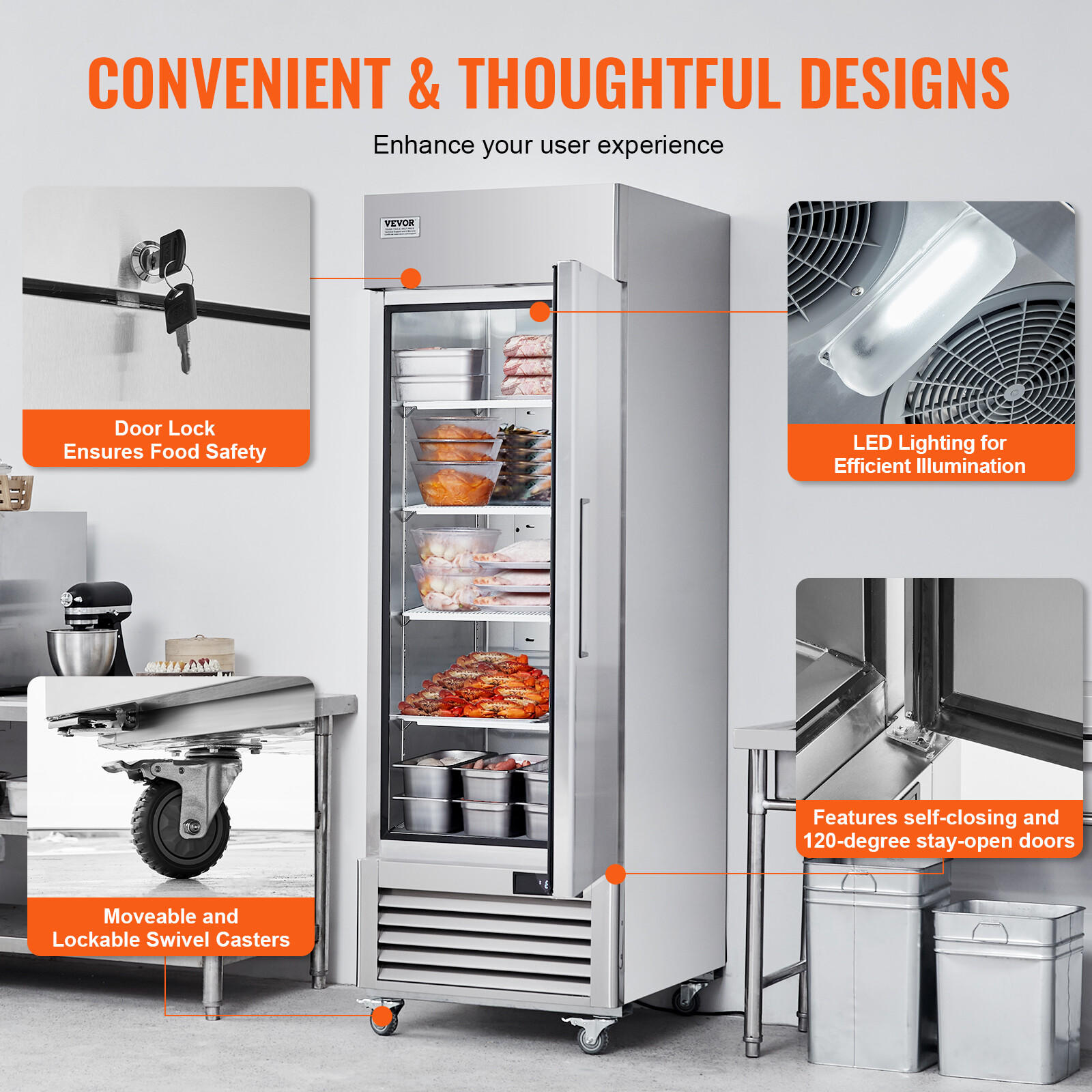 VEVOR Commercial Freezer 19.32 Cu.ft Reach In Upright Freezer 1 Door 4 Shelves