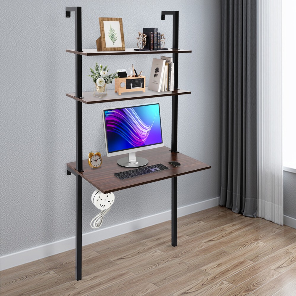 Wall Mount Writing Table Space-saving Desk With Storage Bookshelf Floating Shelf