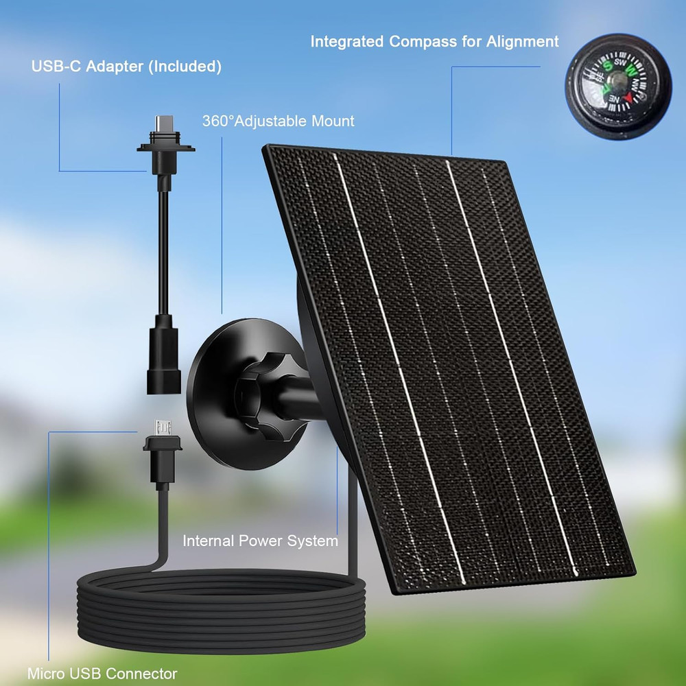 4W Solar Panel for Blink Outdoor 4Th Gen/3Rd Gen/Xt/Xt2 Camera USB-C Micro USB