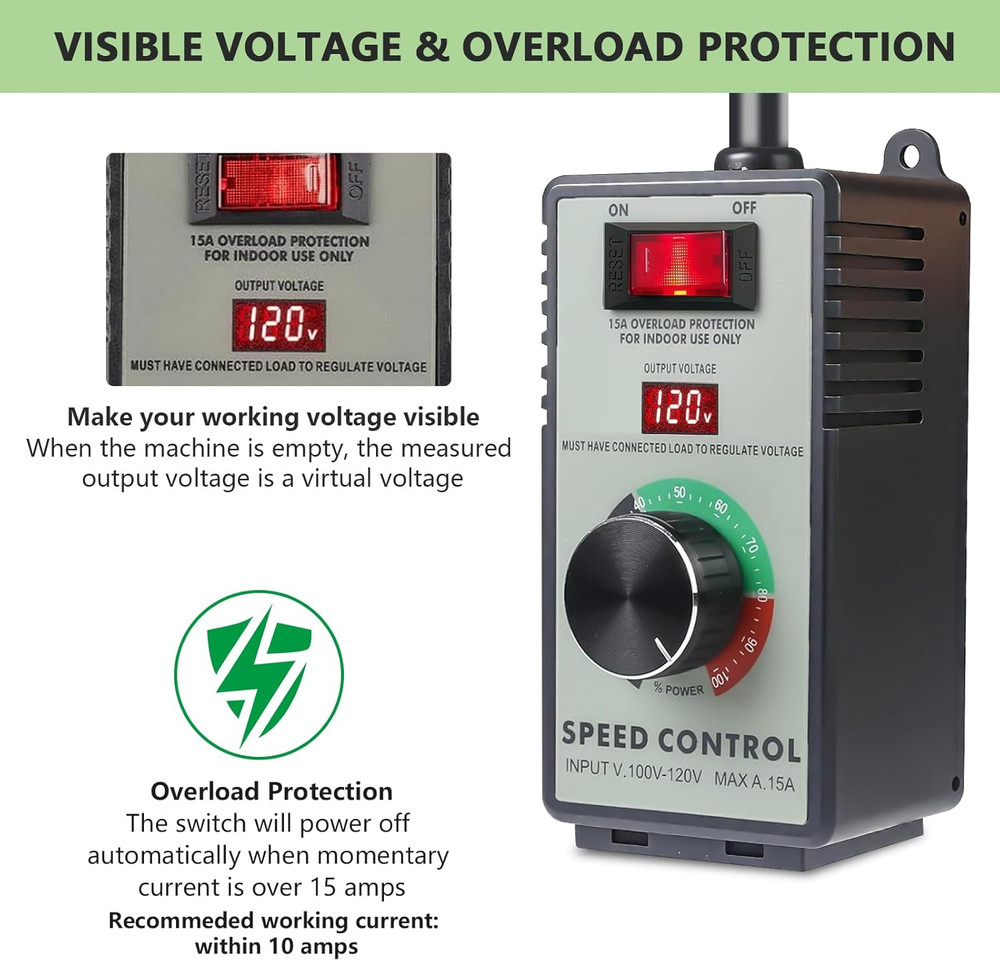 AC Motor Speed Controller 120V 15A Max - Variable-Speed Controller & Fan Speed C