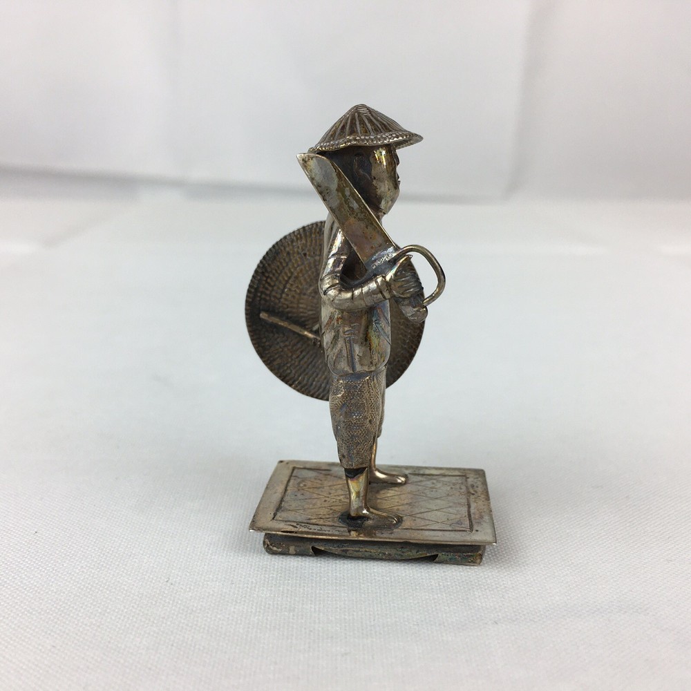 Antique Solid Silver Chinese Export Soldier Sword & Shield Signed N.M Figure