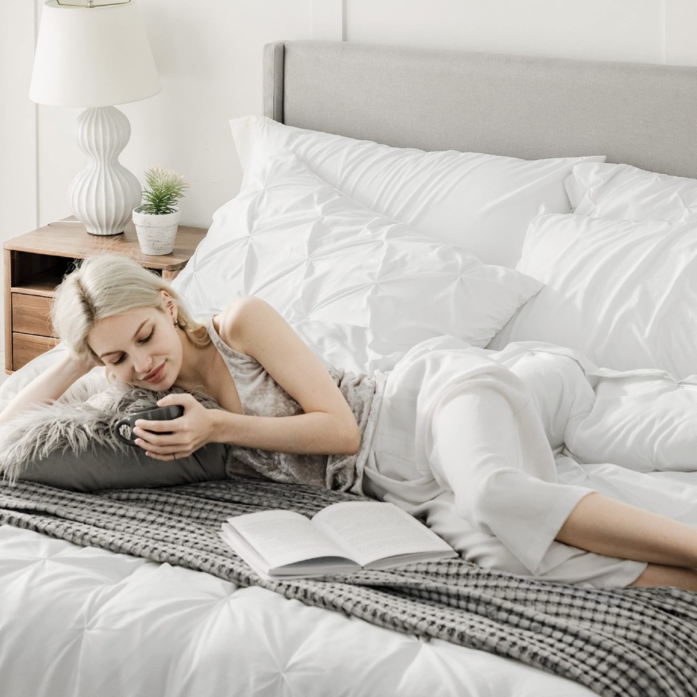 Full Size Comforter Sets 7 Pieces White Bedding Sheets Pillowcases