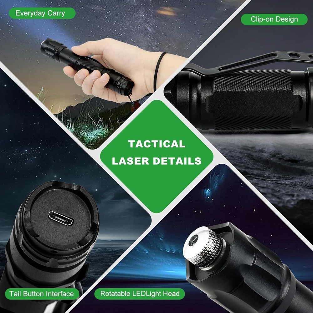 Rugged Green Laser Pointer - Adjustable Focus & Waterproof with Carrying Case