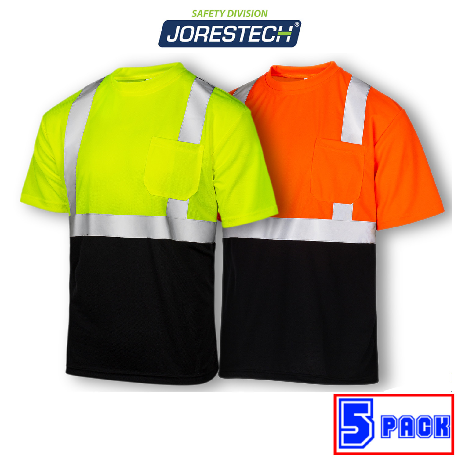 5 Hi Vis T Shirt ANSI Reflective Safety Short Sleeve two tone class 2 type R