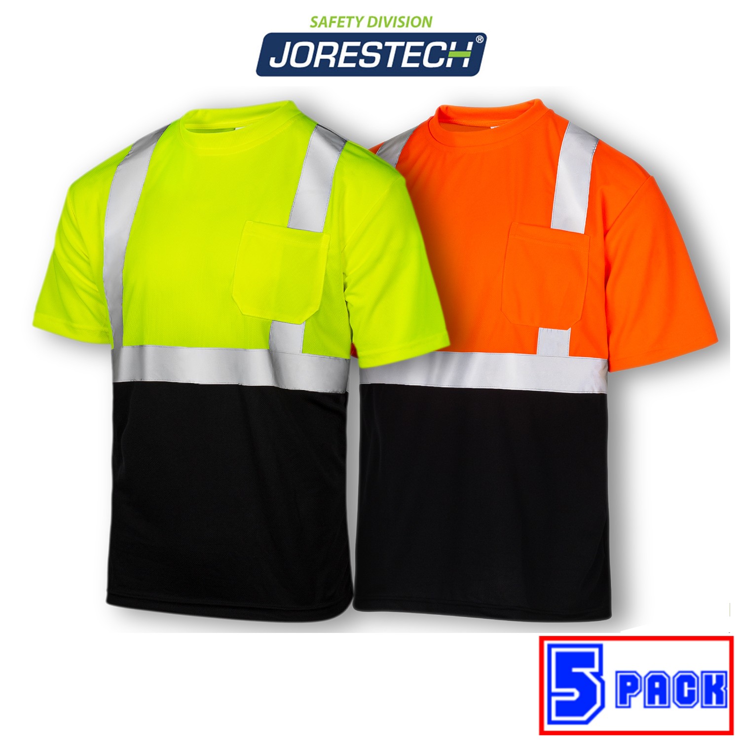 5 Hi Vis T Shirt ANSI Reflective Safety Short Sleeve two tone class 2 type R