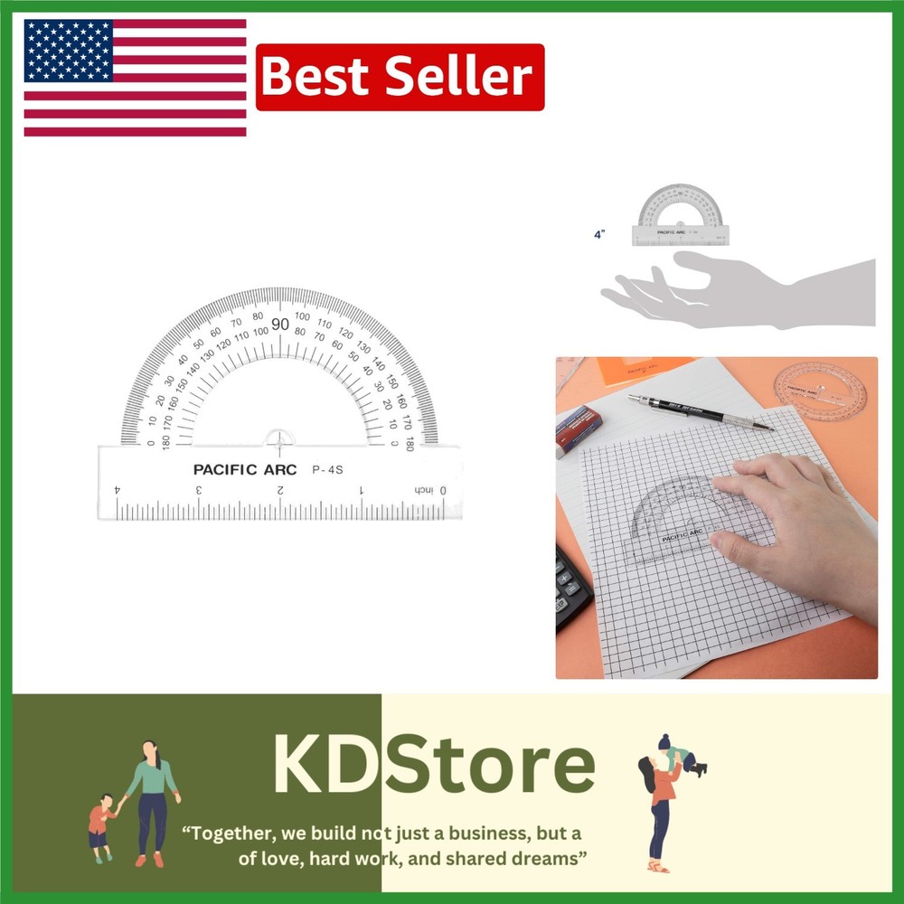 Clear 4-inch Acrylic Protractor & Ruler for Precision Measurement