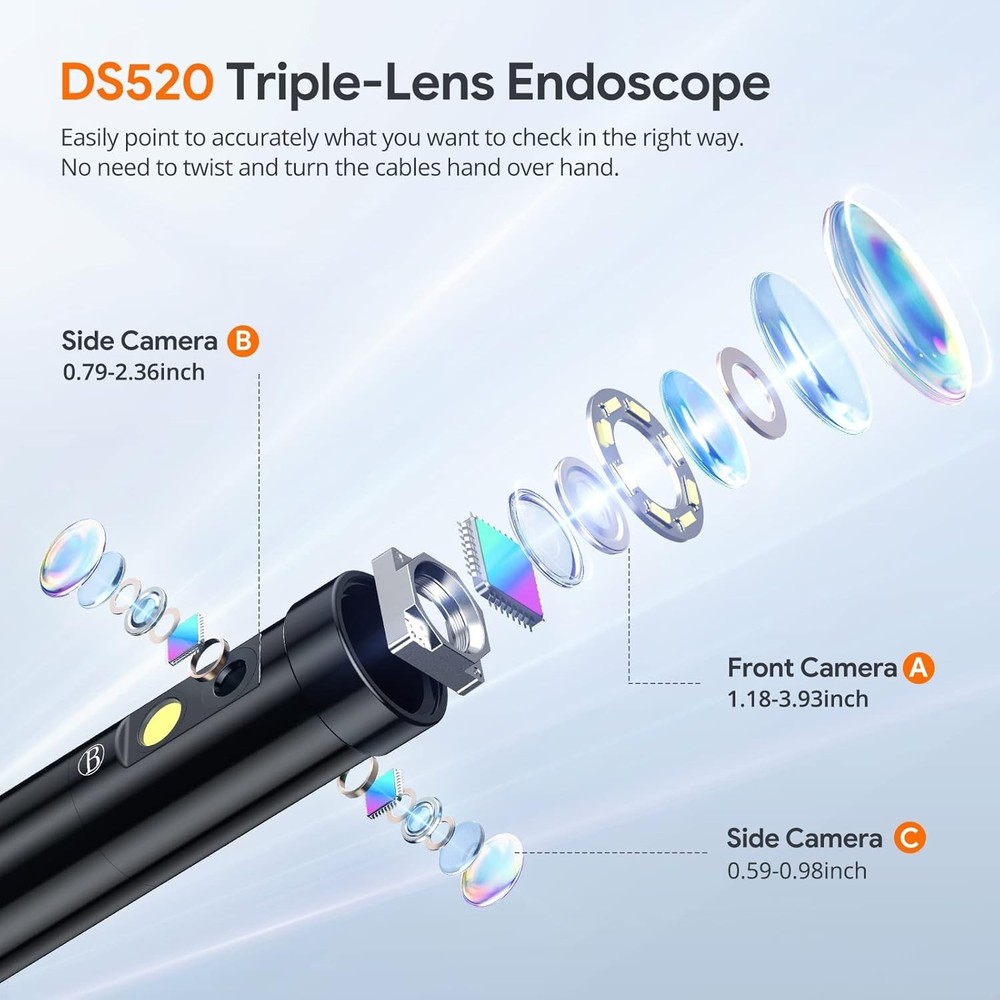 Lighted Borescope Camera with High-Resolution Video Capture and Carrying Case