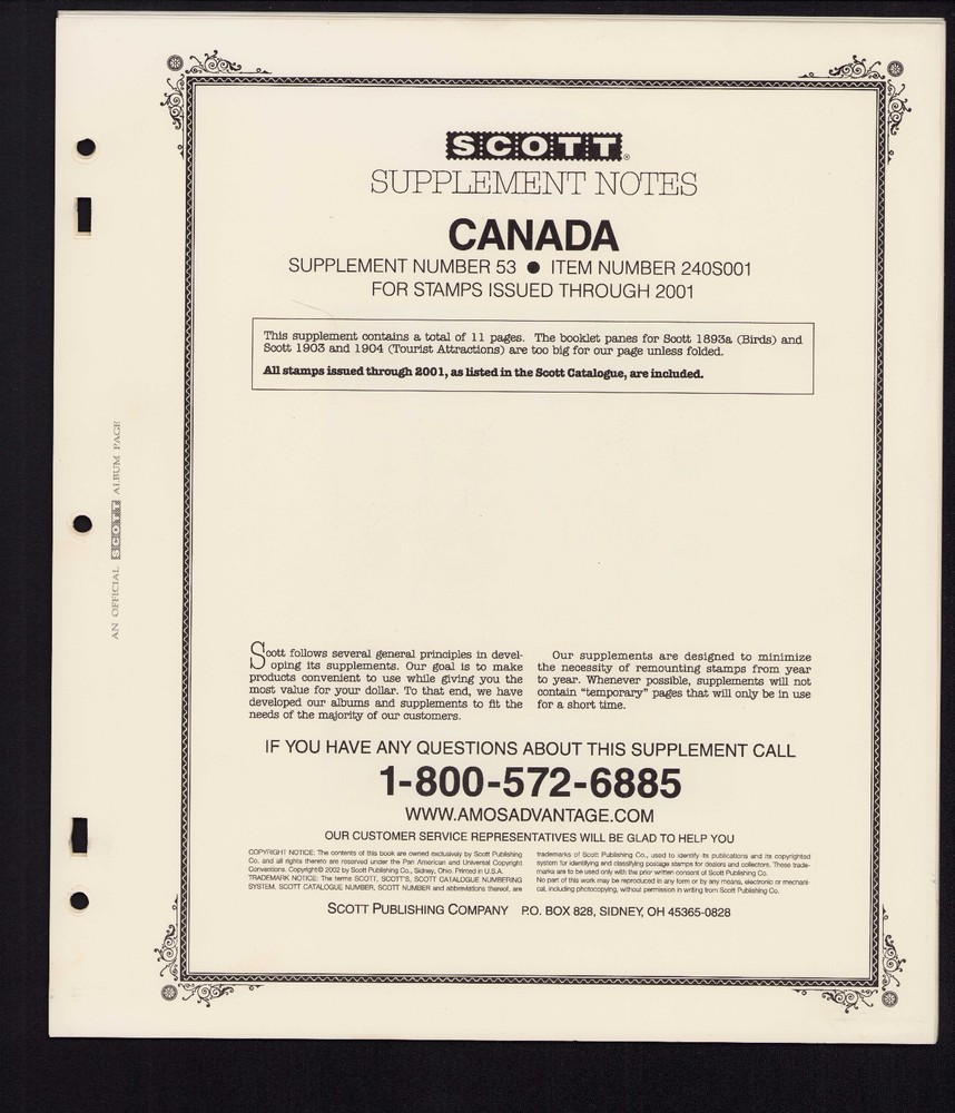 Scott Canada 2001 #53 SUPPLEMENT new ^