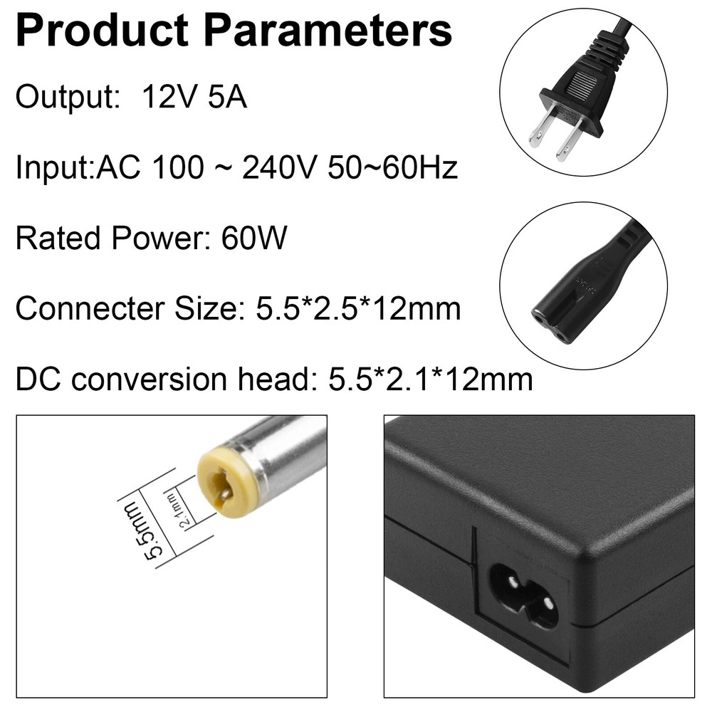 DC 12V 5A UL Power Supply Adapter or 8 Split Cable For CCTV Security Camera NVR