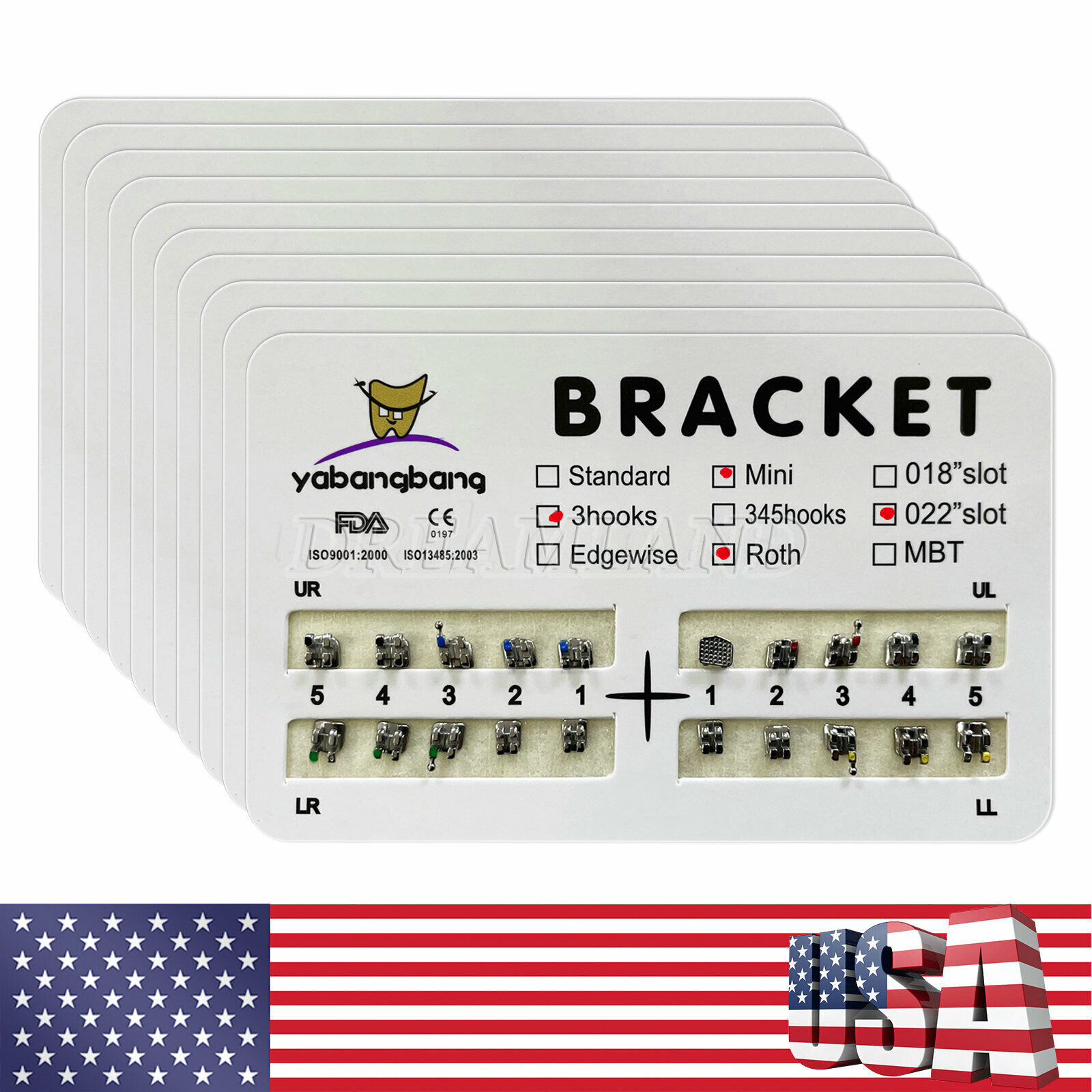 10 Packs Dental Orthodontic Brackets Braces Mini Roth 022 Slot 3 hooks #3 USA CE