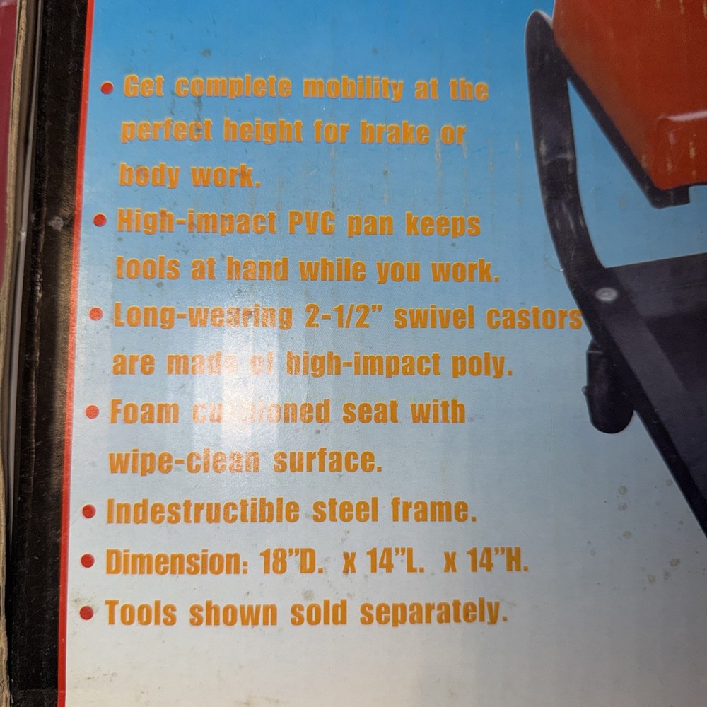 Grip Comfortable Mechanic Stool with 360-Degree Rollers