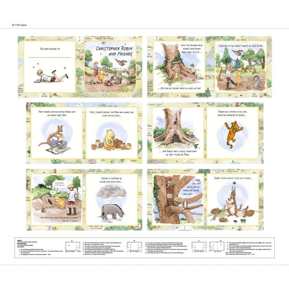 Classic Winnie Book Cotton Panel Fabric