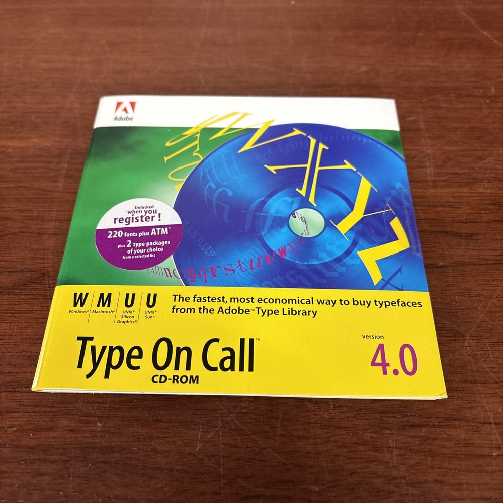 Adobe Type On Call Version 4.0 Macintosh Windows Unix Sun Font Typefaces CD-ROM
