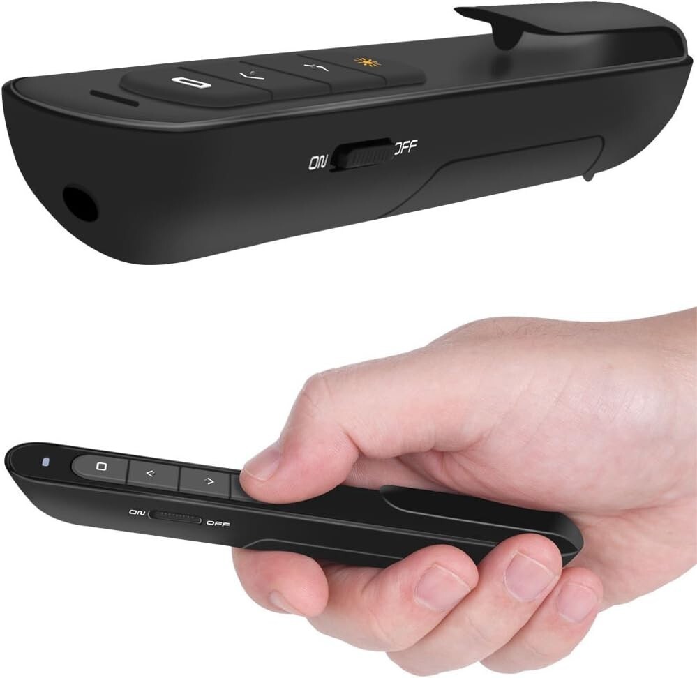 Durable Presentation Clicker with 100ft Wireless Range & Soft Rubber Buttons