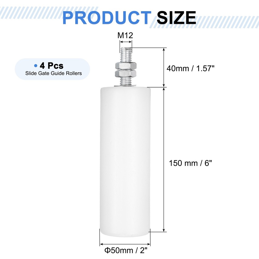 4Pcs Slide Gate Guide Roller, 6" Nylon Sliding Gate Support Assembly, White