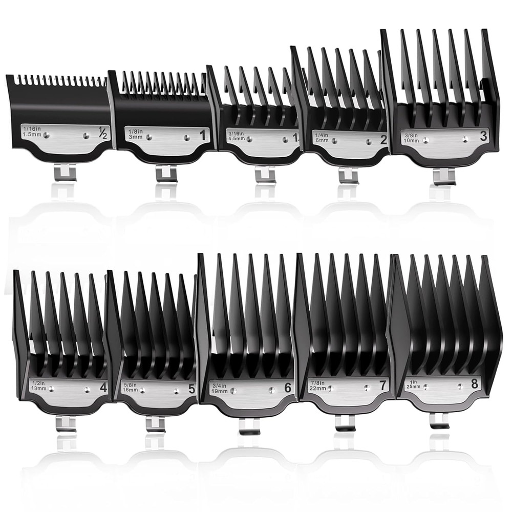 Compatible with Wahl Clipper Guards Set 10 Pack 1 Pack, Black