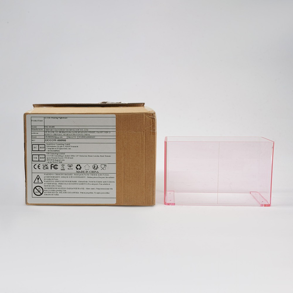 2Tiers Acrylic Wall-Mounted Bedside Table Rectangular Floating Nightstand 3.1kg