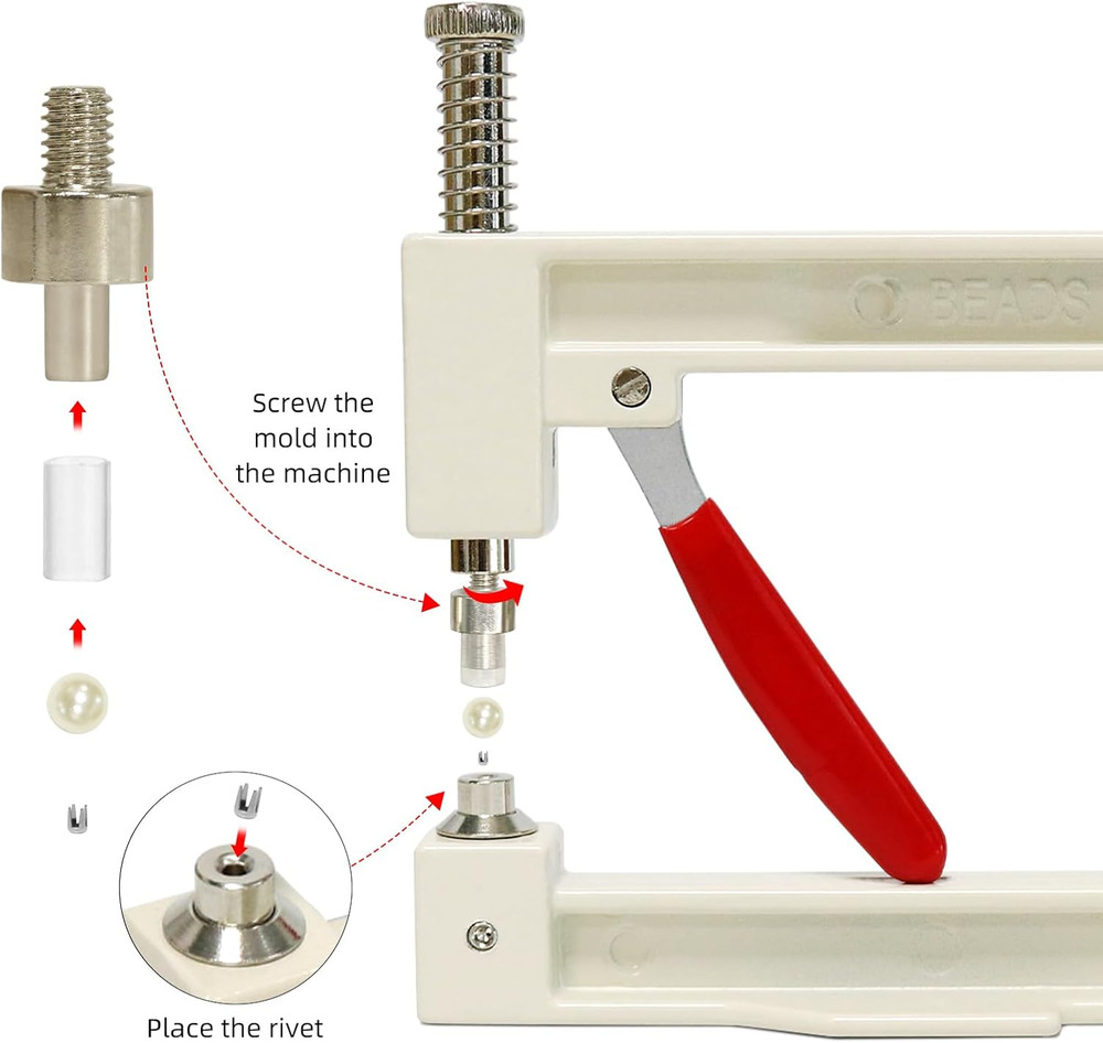 Pearl Setting Machine, Pearl Hand Press Tools with White Pearl Beads, Rivet Stud