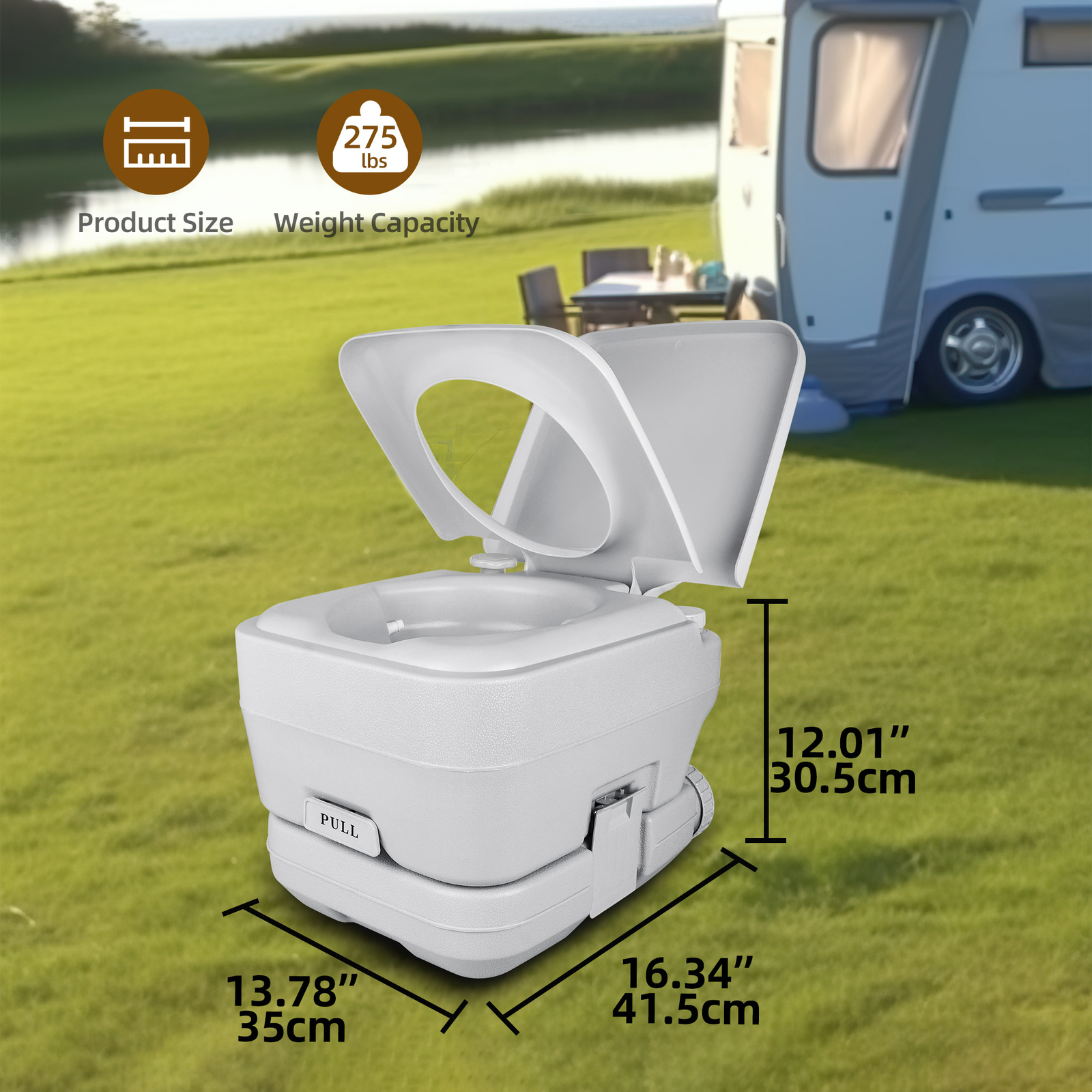 Portable Travel Toilet RV Potty 2.6 Gallon Detachable Tank & Handle Flush Pump