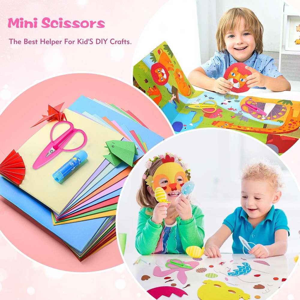 4 Pack Mini Scissors - Small Sharp 2.56" x 1.65", Yellow, Pink, Green