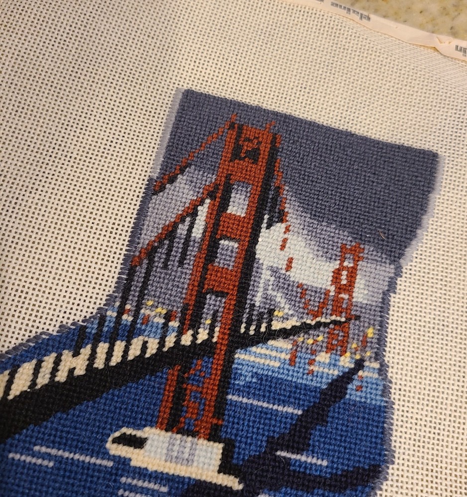Vintage Golden Gate Bridge Needlepoint Stocking Shape