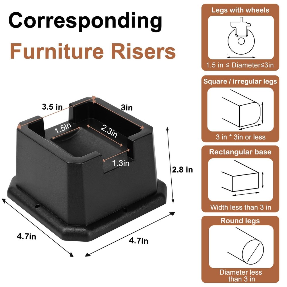 4 Pack Bed Risers 2 Inch Elevation 28 Inch Heavy Duty Support 6000 Lbs