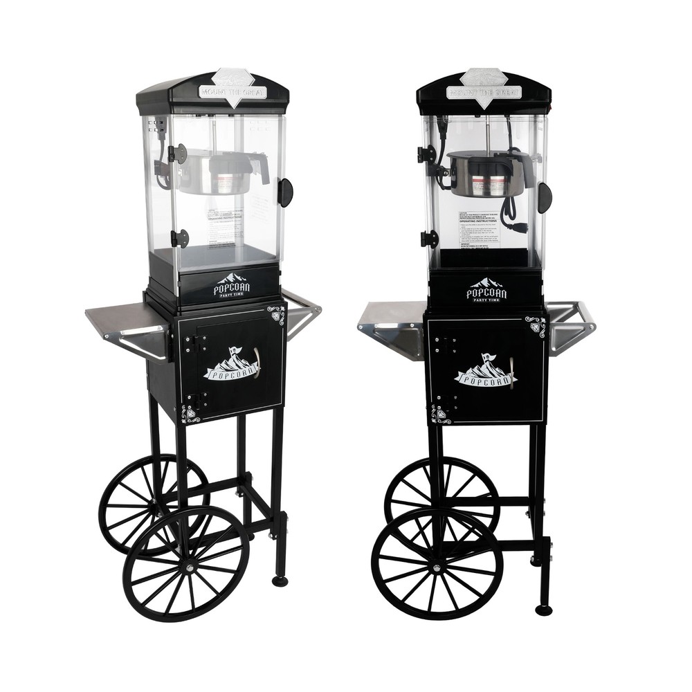 Popcorn Machine w/ Cart, Wheels & 10-Ounce Kettle Popcorn Maker 3 Plastic Spoons