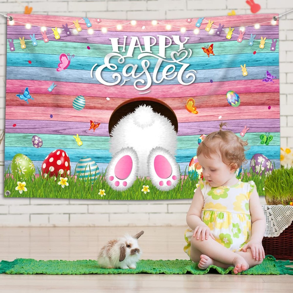 Large Easter Party Backdrop Decoration-Happy Easter Party Supplies,Easter Bunny.