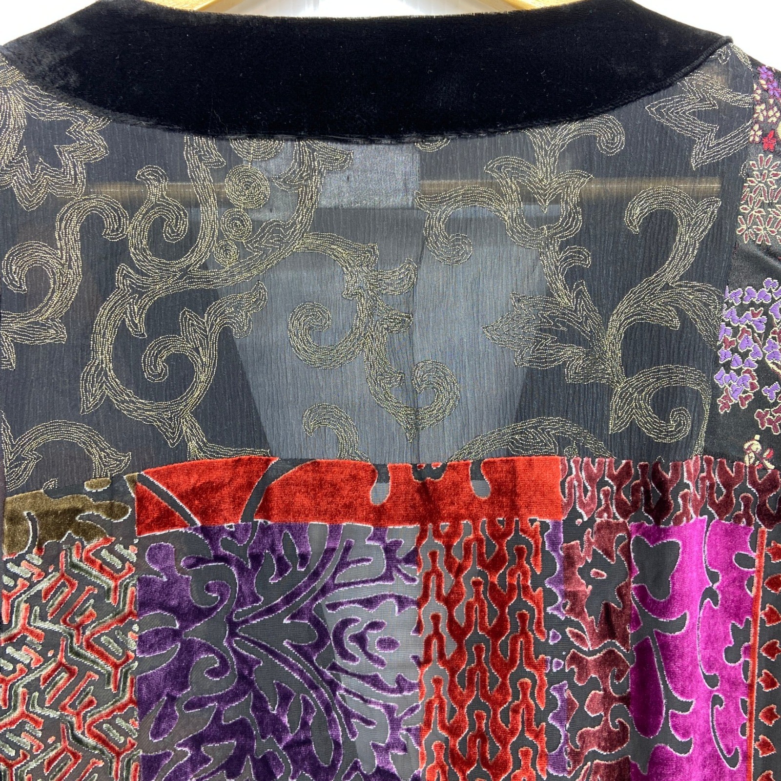 Chicos Patchwork Velvet Burnout Kimono Yukata Jacket Black Floral Womens 3 XL 16