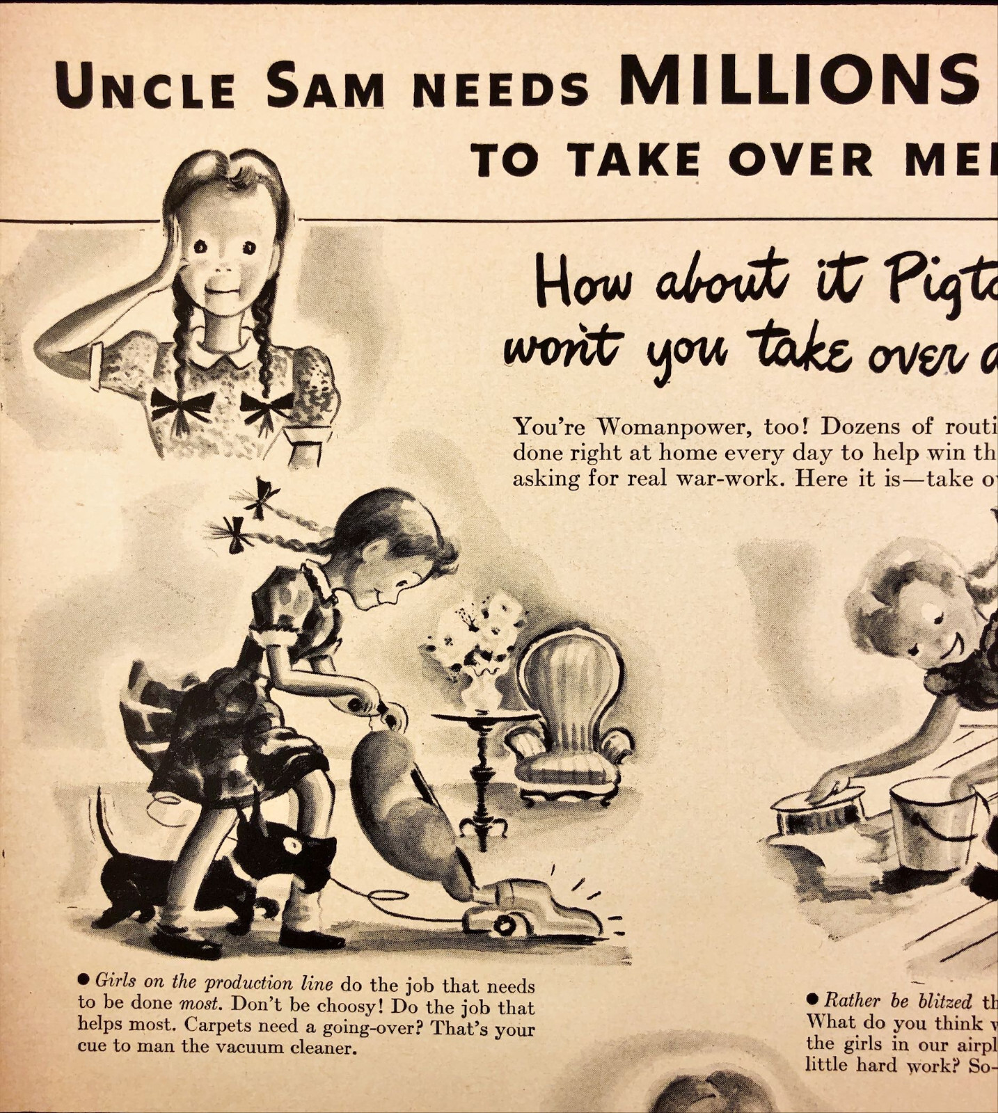1943 Scot Tissue Uncle Sam Need Millions of Women Vintage Print Ad World War II