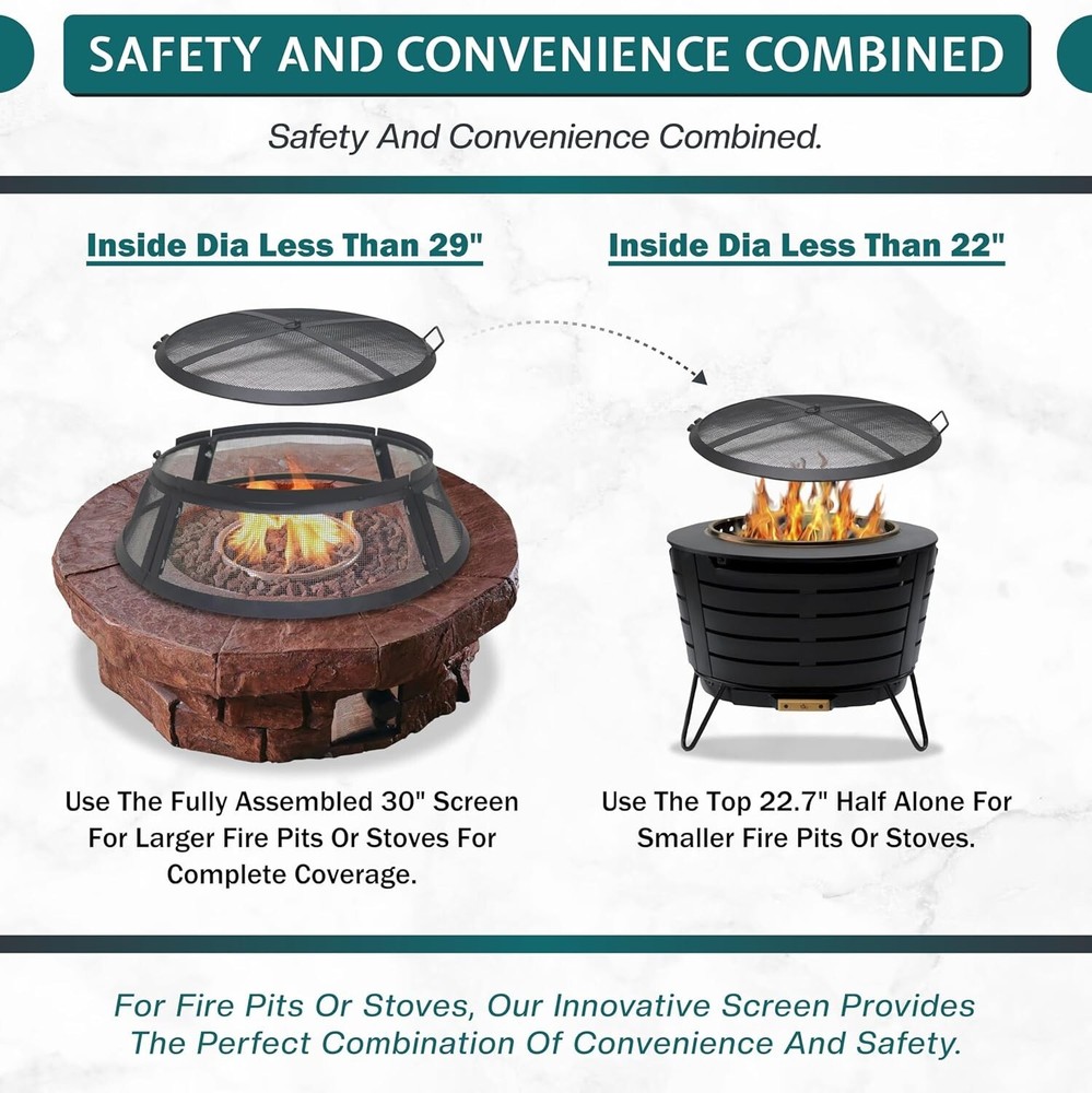 FEBTECH 30 inch Fire Pit Screen Round with Hook for Outdoor Fire Pit Ring Cover