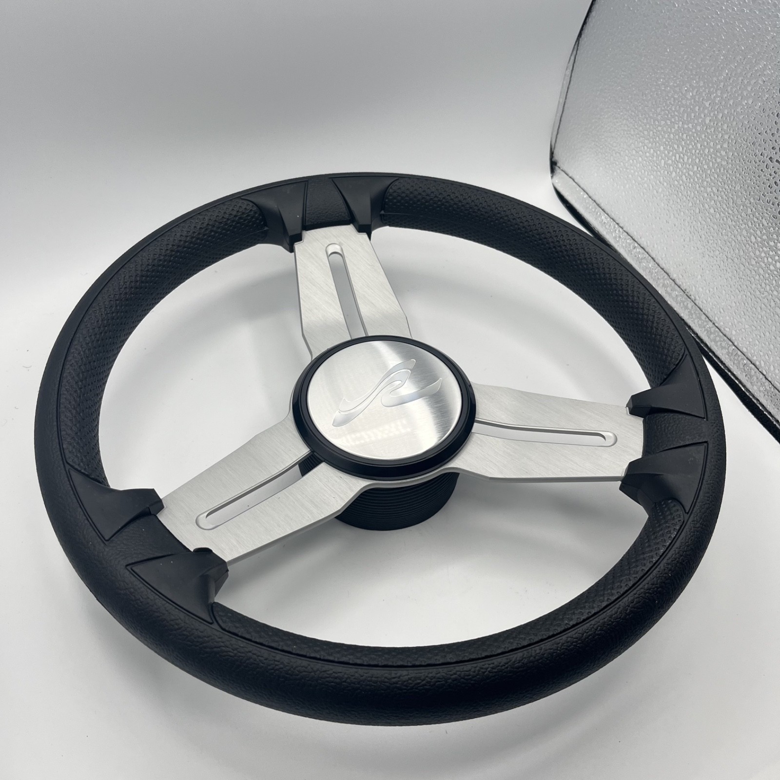 Model 15 Marine Steering Wheel Brush Alum Spokes | Sea Ray Boats Logo | KEYED