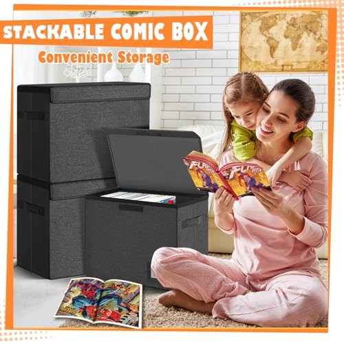 4 Pack Comic Book Storage, Collapsible and Stackable Comic Short 4 pack black