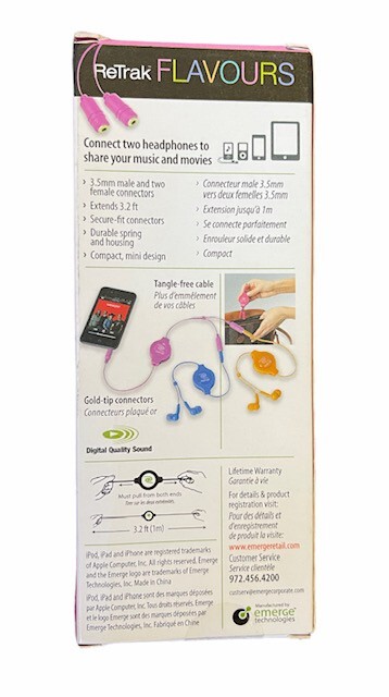 Re-Trak Retractable Audio Splitter Cable iPhone, iPad, iPod MP3
