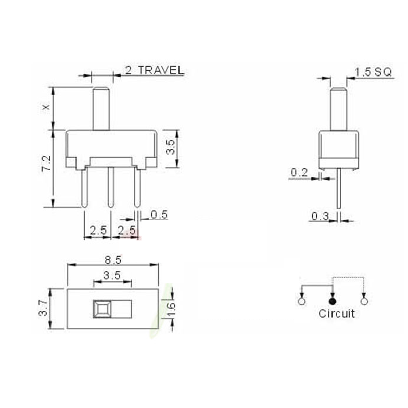 SS12D00G3 Interruptor Slide Switch Toggle Switch 3Pin 2 Position 1P2T 3mm Handle