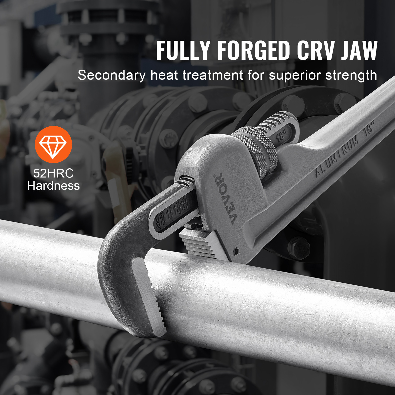 VEVOR 3PCS Aluminum Straight Pipe Wrench Set 10/14/18 in Plumbing Wrench CRV Jaw