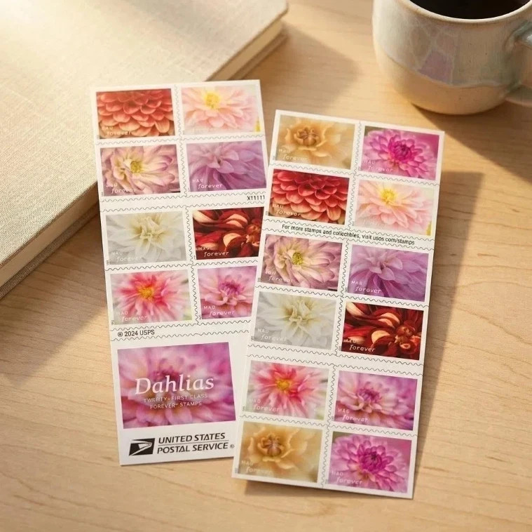 Dahlias 2025 (5 Books of 20) First-Class Mail Forever Postage Stamps Total 100PC